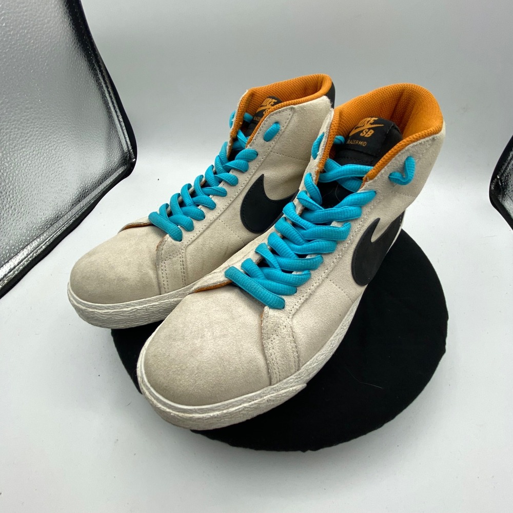 Nike SB Mens 8 Blazer Mid Cream Black Orange Turquoise HF3831-001 Skate Sneaker